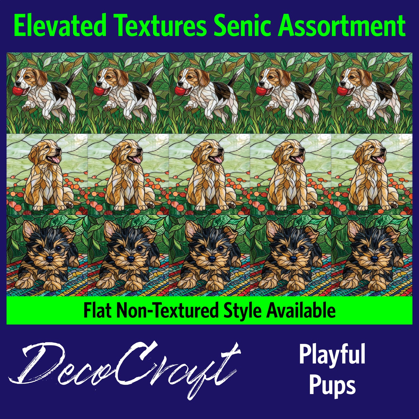 DecoCraft - Scenic Elevated Texture Tiles - Dogs - Playful Pups