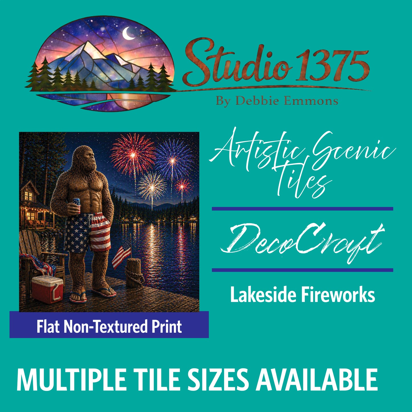 DecoCraft - Studio 1375 - Scenic Tiles Series - Sasquatch - Lakeside Fireworks