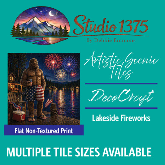 DecoCraft - Studio 1375 - Scenic Tiles Series - Sasquatch - Lakeside Fireworks