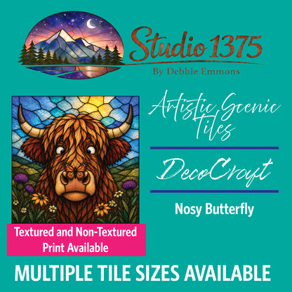 DecoCraft - Studio 1375 - Scenic Elevated Texture Tiles - Nosy Butterfly Highland Cow