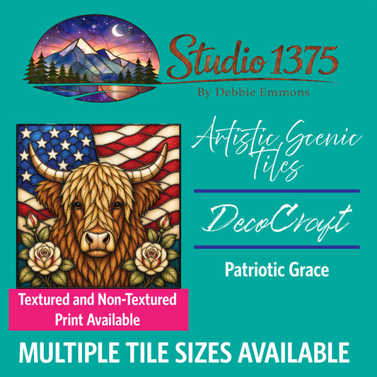 DecoCraft - Studio 1375 - Scenic Elevated Texture Tiles - Patriotic Grace Highland Cow
