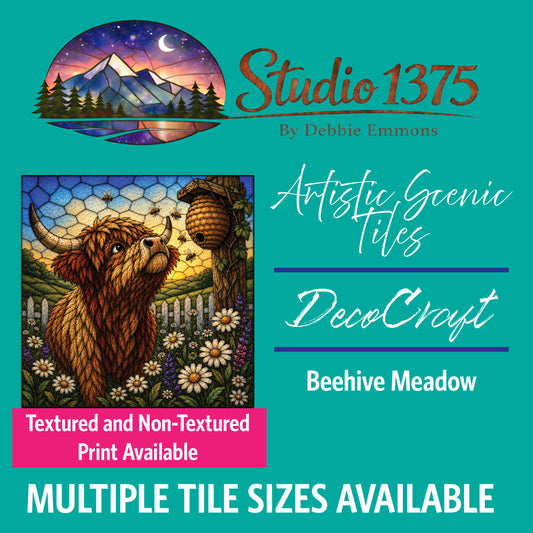 DecoCraft - Studio 1375 - Scenic Elevated Texture Tiles - Beehive Meadow Highland Cow