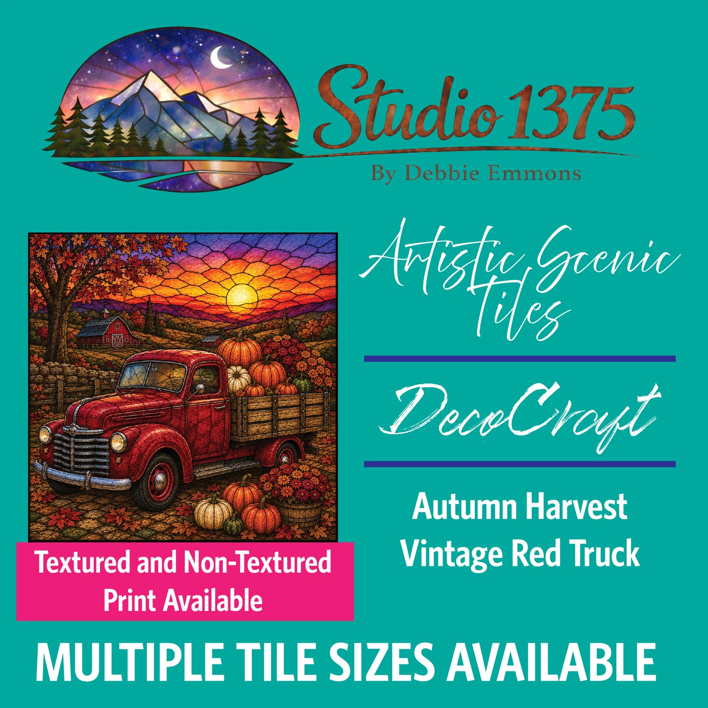 DecoCraft - Studio 1375 - Scenic Elevated Texture Tiles - Autumn Harvest - Vintage Red Truck