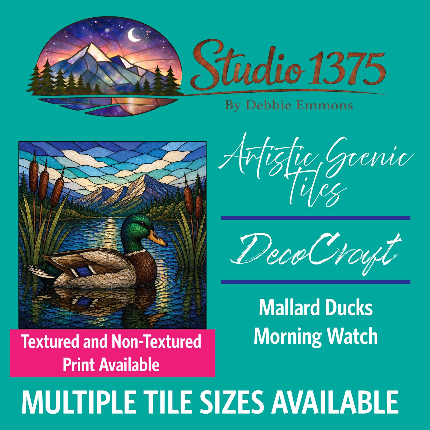 DecoCraft - Studio 1375 - Scenic Elevated Texture Tiles - Mallard Ducks - Morning Watch