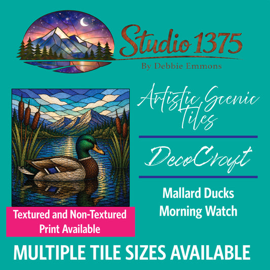 DecoCraft - Studio 1375 - Scenic Elevated Texture Tiles - Mallard Ducks - Morning Watch