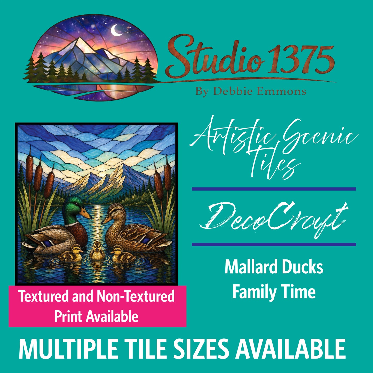 DecoCraft - Studio 1375 - Scenic Elevated Texture Tiles - Mallard Ducks - Family Tree
