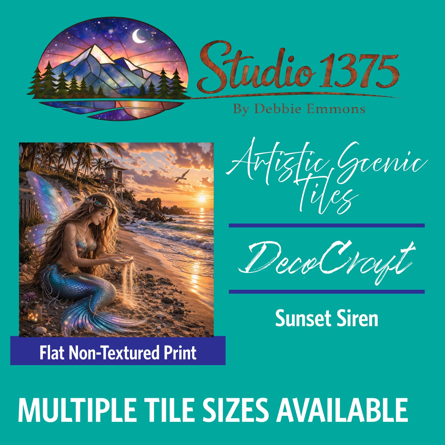 DecoCraft - Studio 1375 - Scenic Tiles Series - Mermaid Faries - Sunset Siren