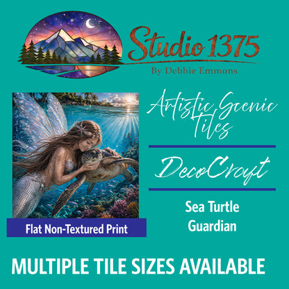 DecoCraft - Studio 1375 - Scenic Tiles Series - Mermaid Faries - Sea Turtle Guardian