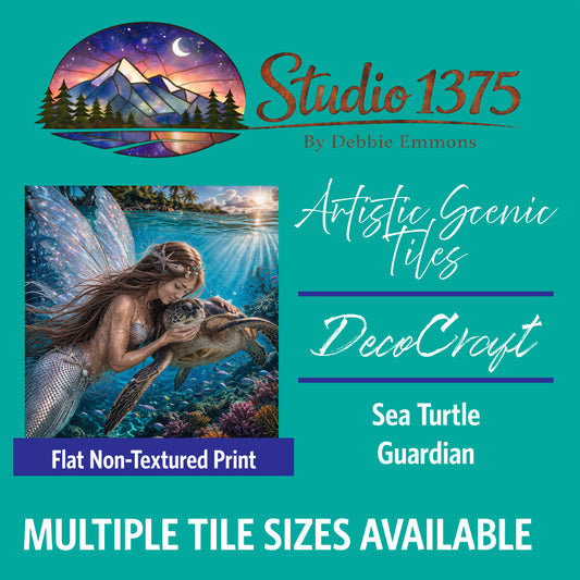 DecoCraft - Studio 1375 - Scenic Tiles Series - Mermaid Faries - Sea Turtle Guardian