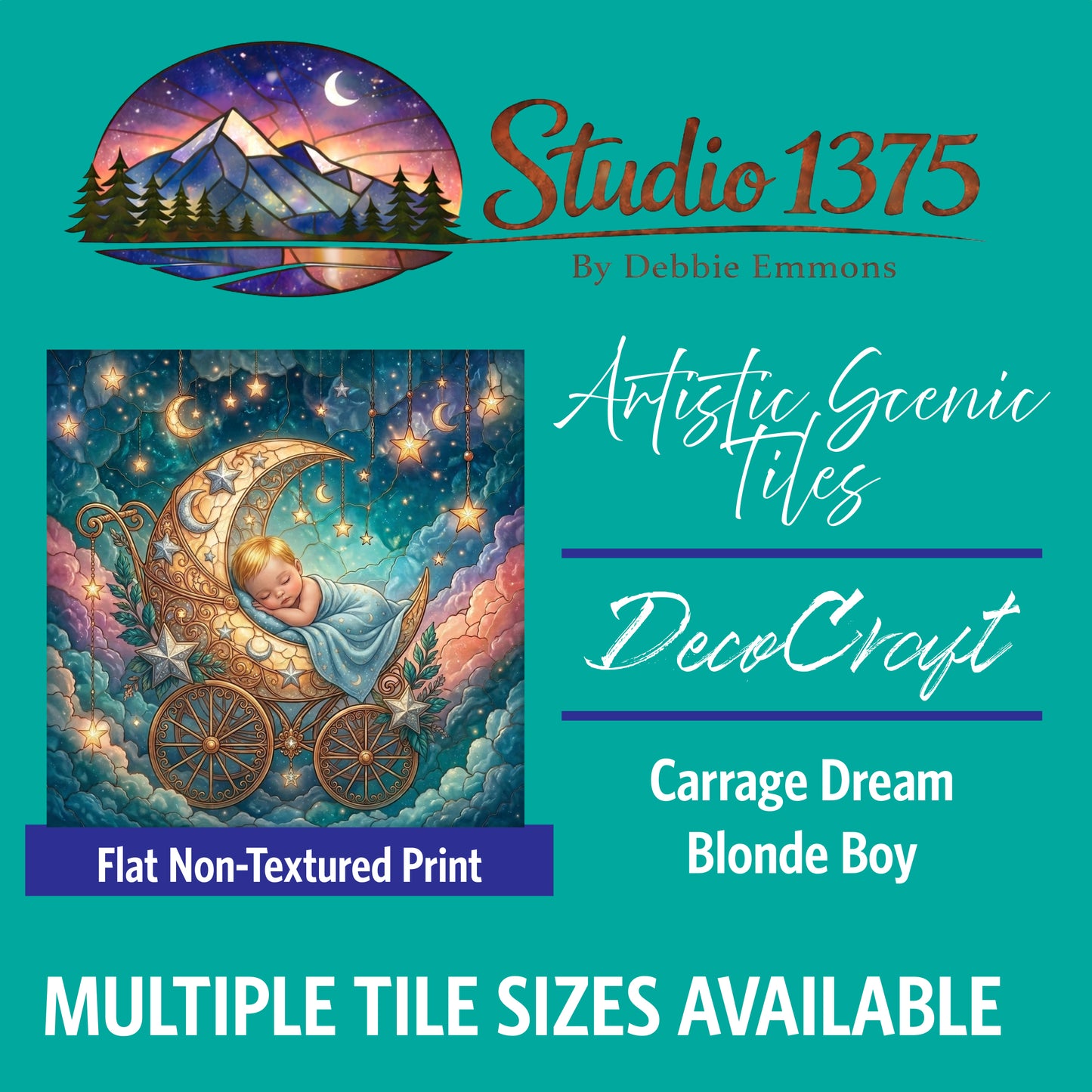 DecoCraft - Studio 1375 - Scenic Tiles Series - Moonbeam Babies - Carriage Dream - Blonde Boy