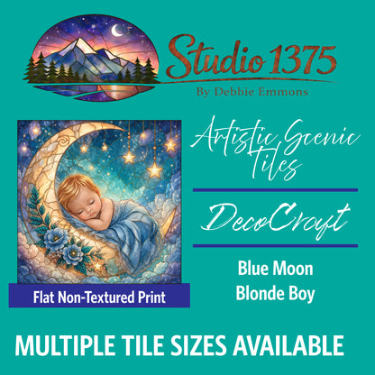 DecoCraft - Studio 1375 - Scenic Tiles Series - Moonbeam Babies - Blue Moon - Blonde Boy