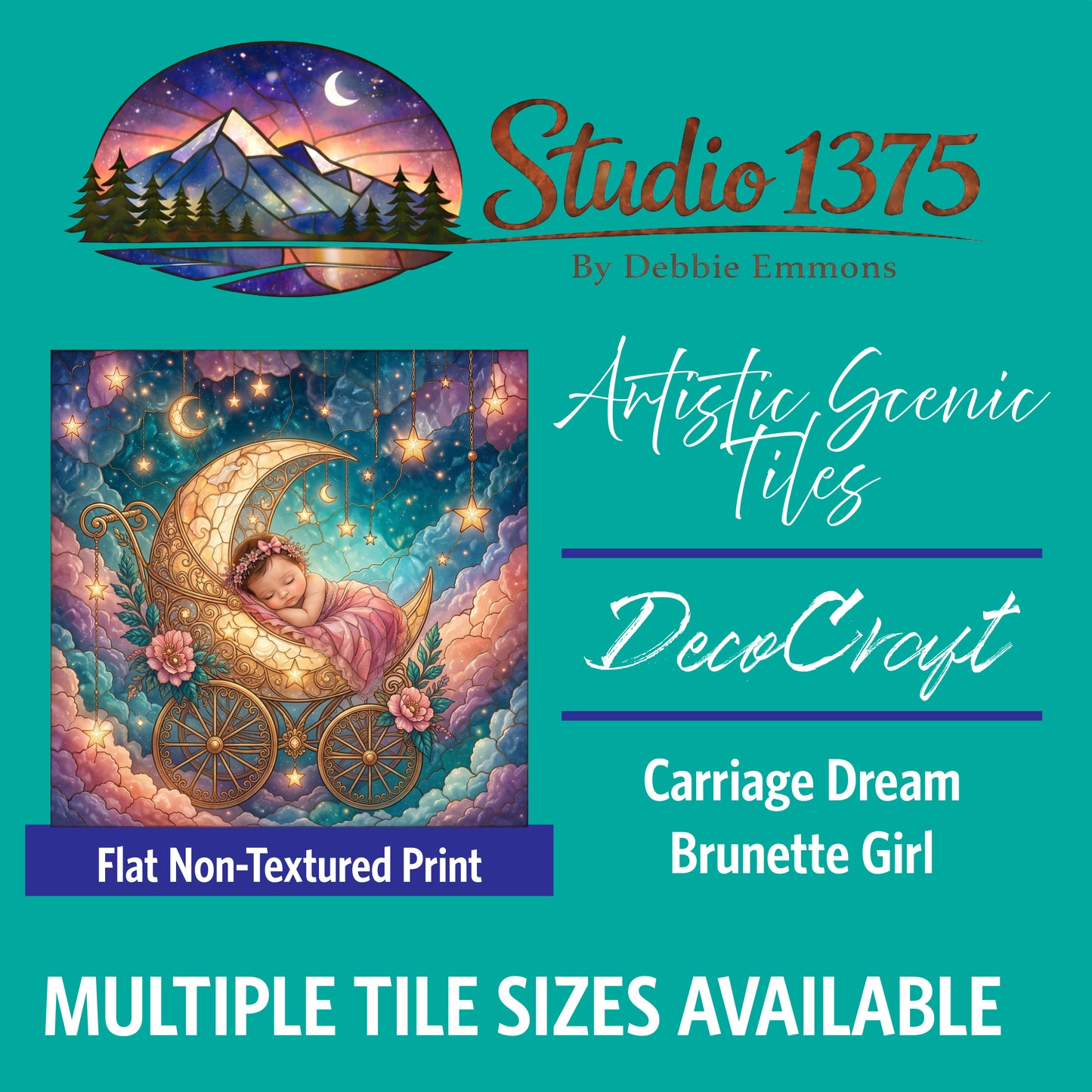 DecoCraft - Studio 1375 - Scenic Tiles Series - Moonbeam Babies - Carriage Dream - Brunette Girl