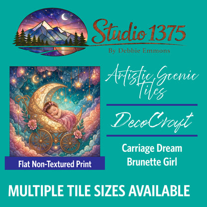 DecoCraft - Studio 1375 - Scenic Tiles Series - Moonbeam Babies - Carriage Dream - Brunette Girl