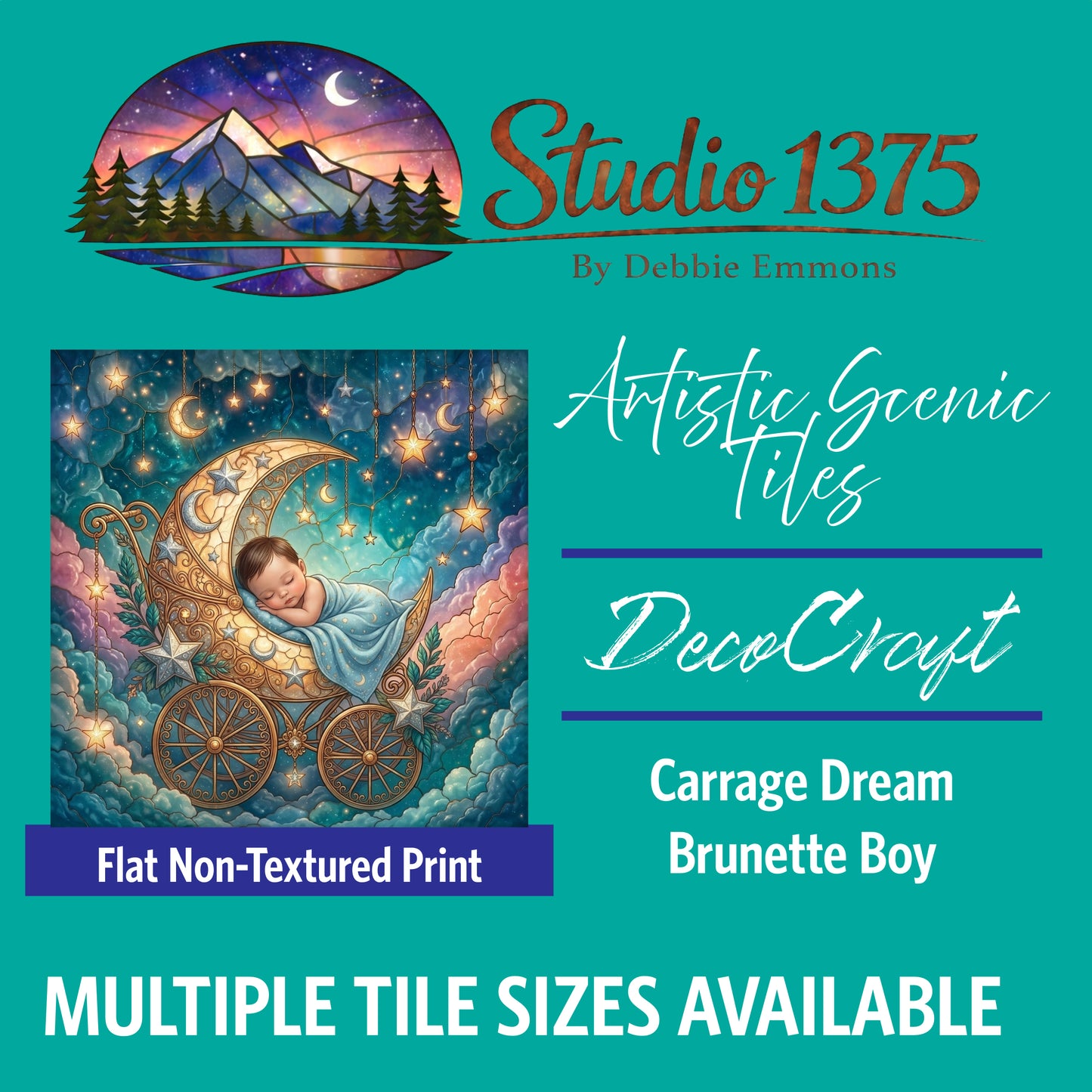 DecoCraft - Studio 1375 - Scenic Tiles Series - Moonbeam Babies - Carriage Dream - Brunette Boy
