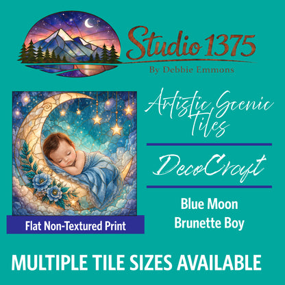 DecoCraft - Studio 1375 - Scenic Tiles Series - Moonbeam Babies - Blue Moon - Brunette Boy