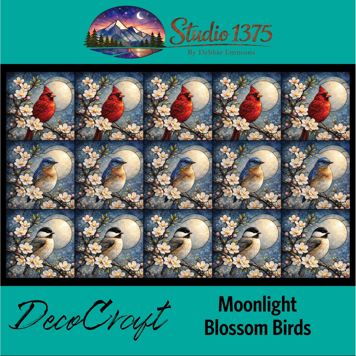 DecoCraft - Studio 1375 - Scenic Tiles Series - Moonlight Blossom Birds