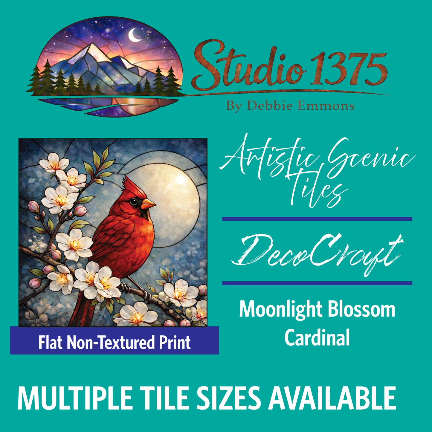 DecoCraft - Studio 1375 - Scenic Tiles Series - Moonlight Blossom - Cardinal