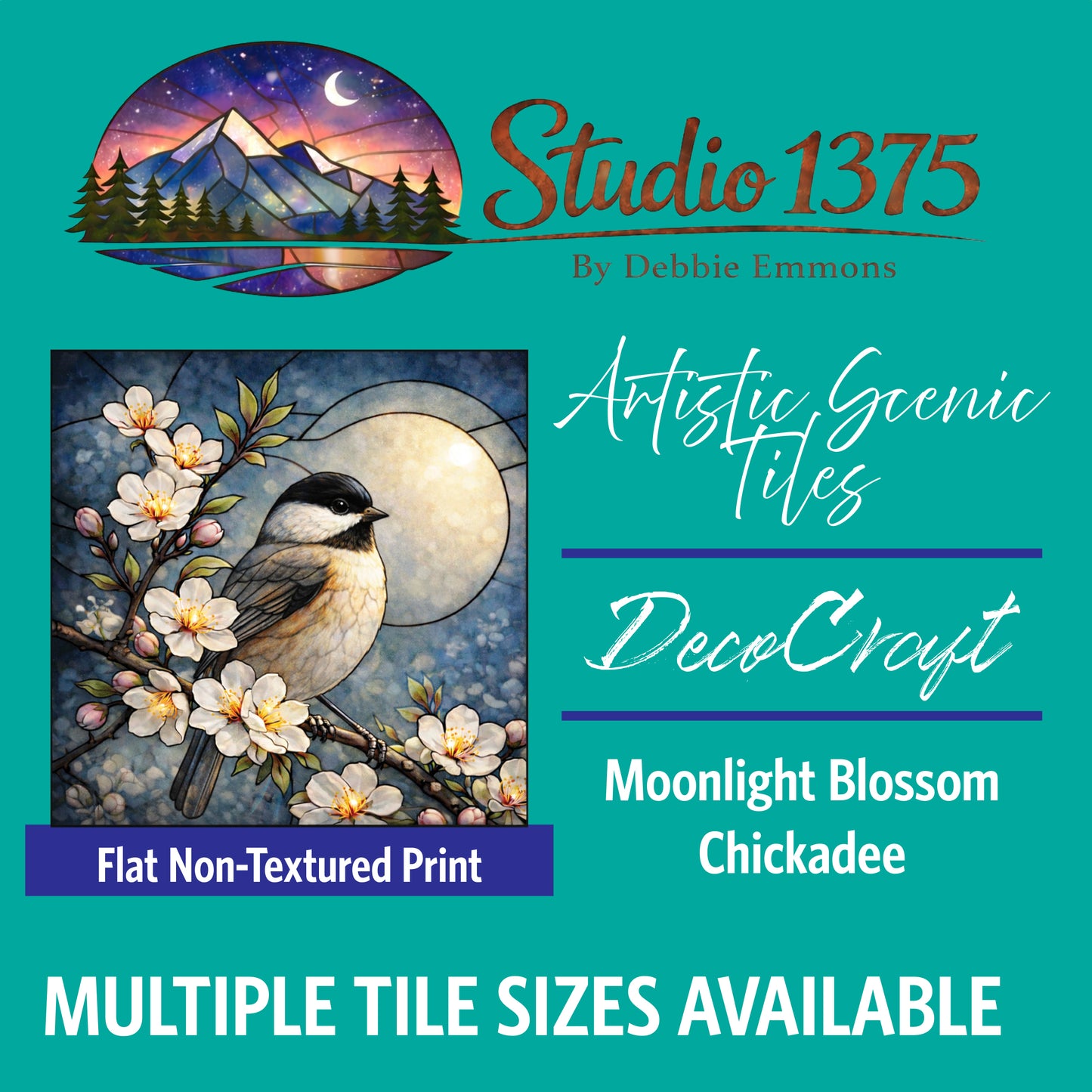 DecoCraft - Studio 1375 - Scenic Tiles Series - Moonlight Blossom - Chickadee