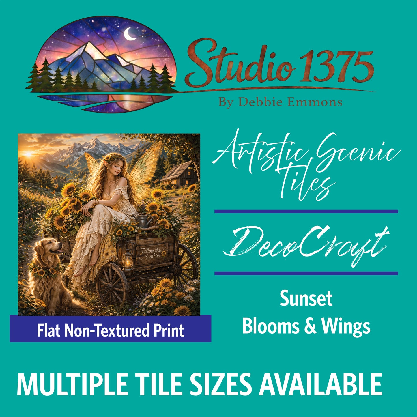 DecoCraft - Studio 1375 - Scenic Tiles Series - Faries - Sunset Blooms & Wings