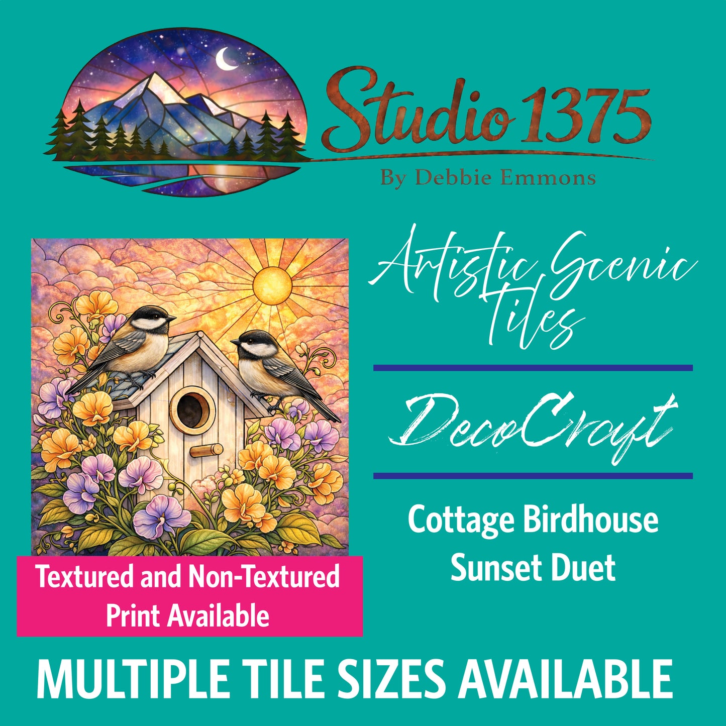 DecoCraft - Studio 1375 - Scenic Elevated Texture Tiles - Cottage Birdhouse - Sunset Duet