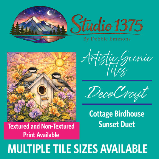 DecoCraft - Studio 1375 - Scenic Elevated Texture Tiles - Cottage Birdhouse - Sunset Duet