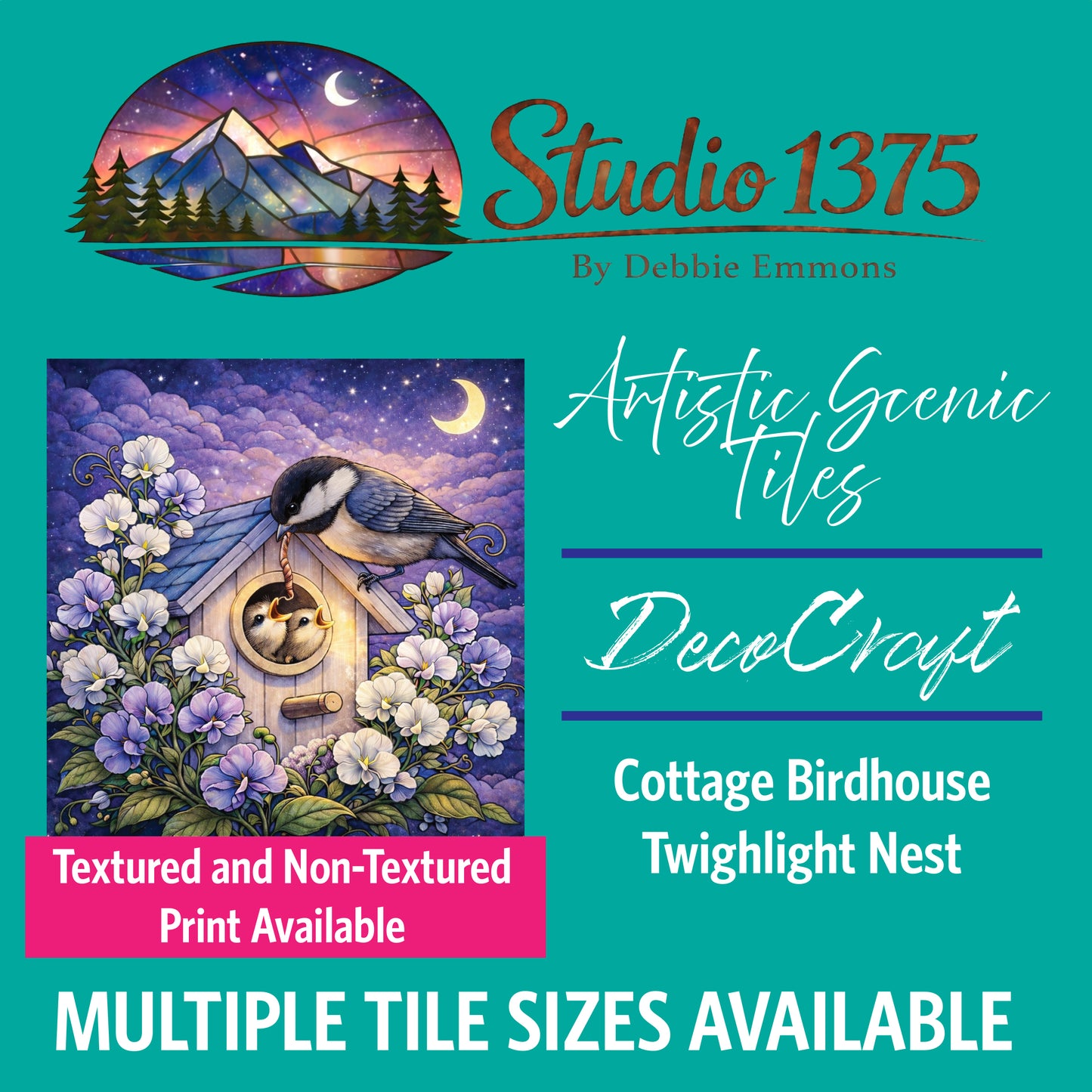 DecoCraft - Studio 1375 - Scenic Elevated Texture Tiles - Cottage Birdhouse - Twilight Nest