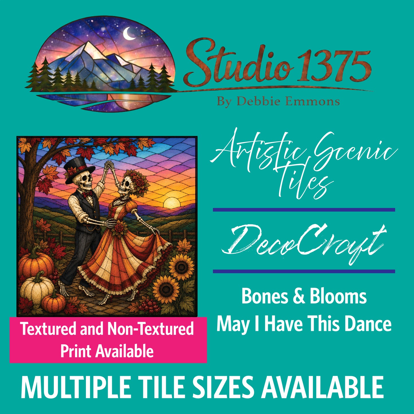 DecoCraft - Studio 1375 - Scenic Elevated Texture Tiles - Bones & Blooms - May I Have this Dance