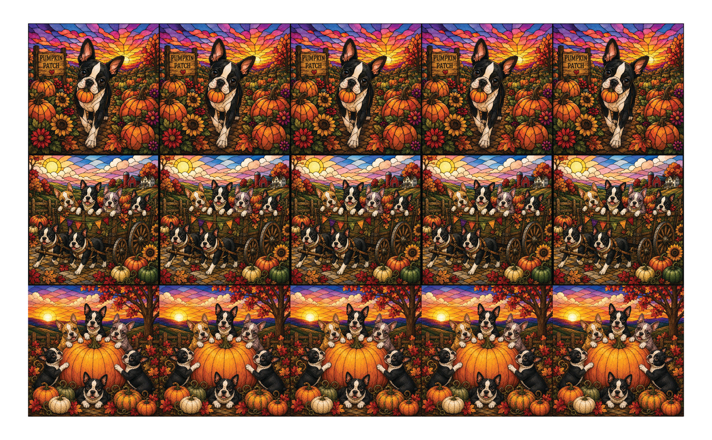 DecoCraft - Studio 1375 - Scenic Tiles Series - Boston Terrier Adventures - Autumn I