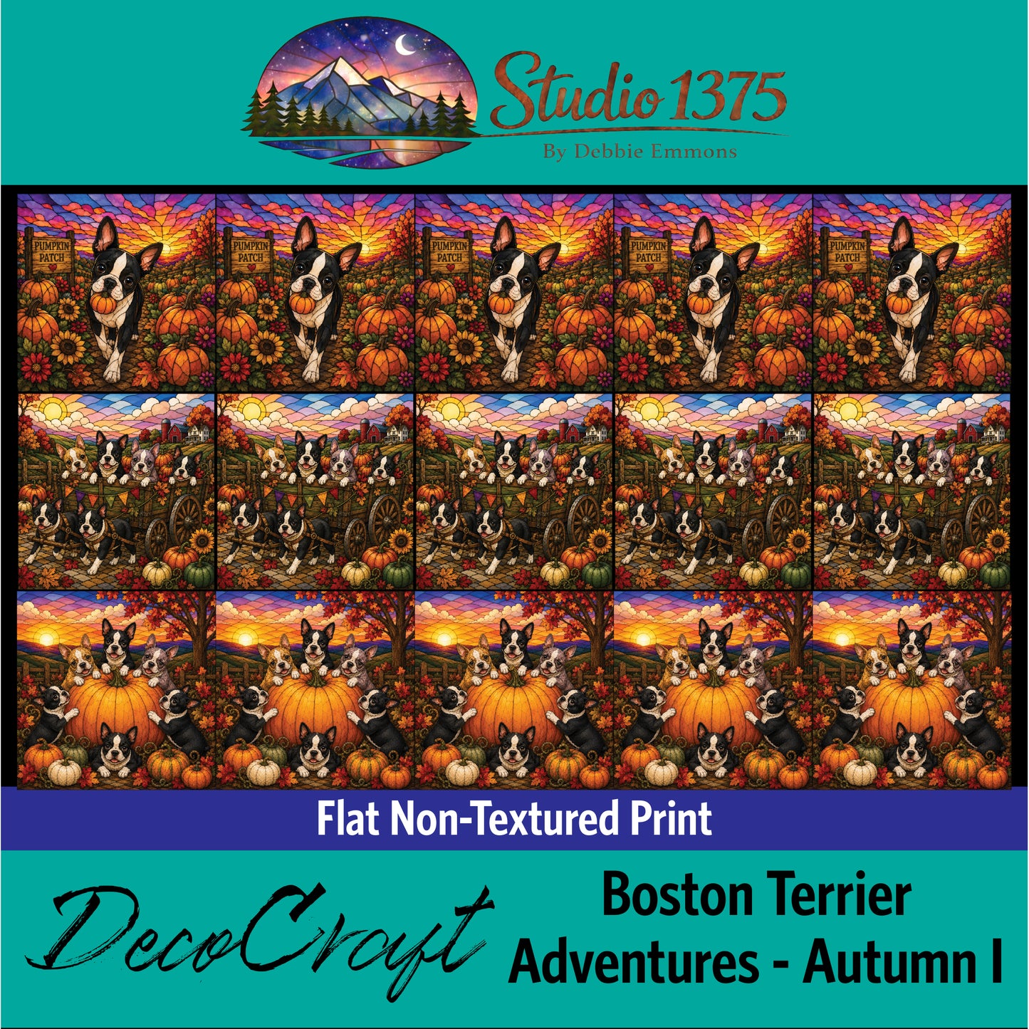 DecoCraft - Studio 1375 - Scenic Tiles Series - Boston Terrier Adventures - Autumn I