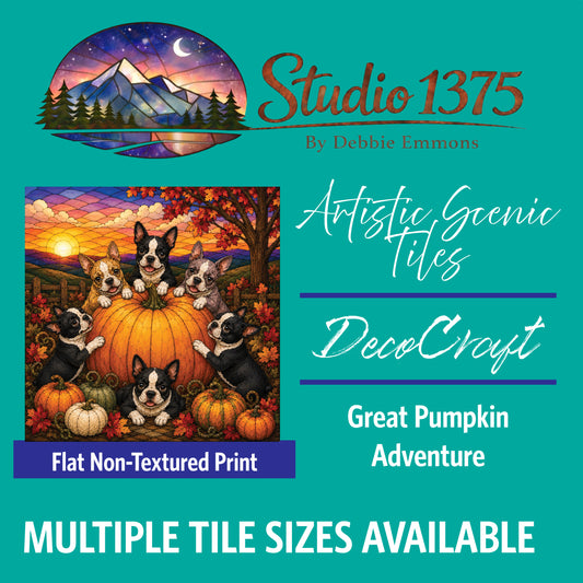DecoCraft - Studio 1375 - Scenic Tiles Series - Boston Terrier Adventures - Great Pumpkin Adventure