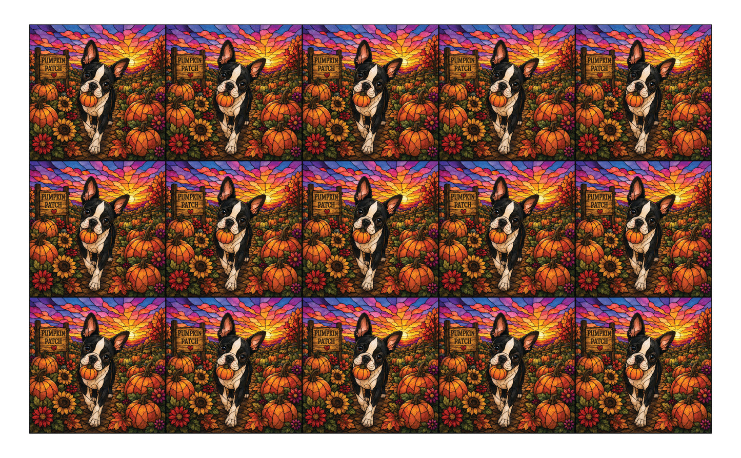DecoCraft - Studio 1375 - Scenic Tiles Series - Boston Terrier Adventures - A Pumpkin for You