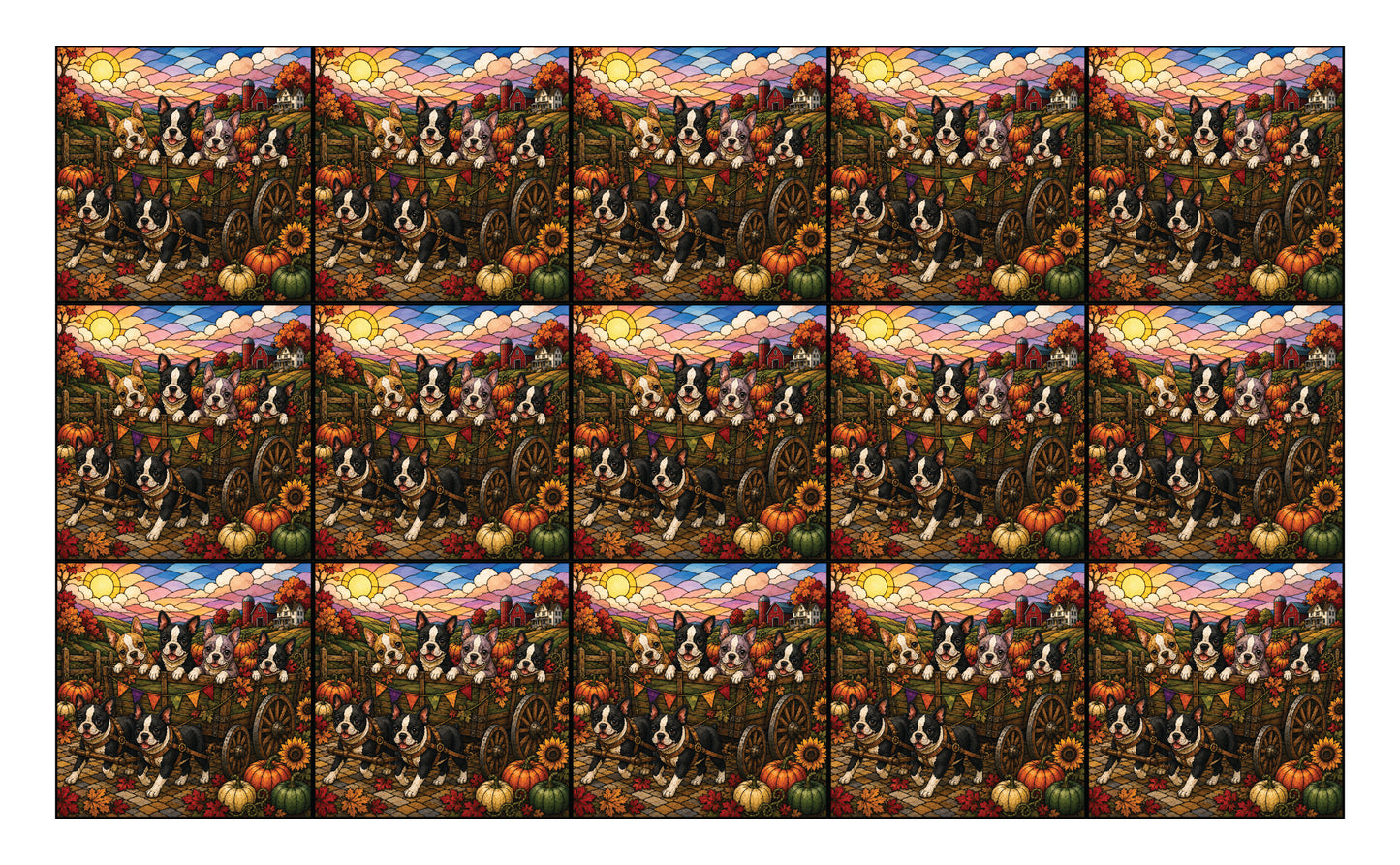 DecoCraft - Studio 1375 - Scenic Tiles Series - Boston Terrier Adventures - Pumpkin Cart