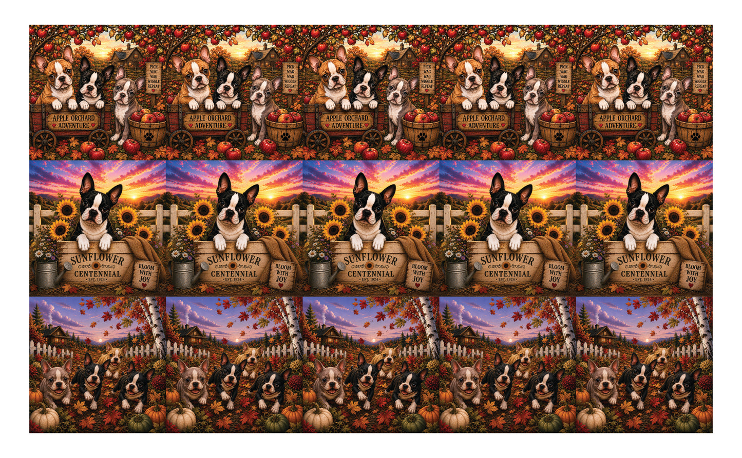 DecoCraft - Studio 1375 - Scenic Tiles Series - Boston Terrier Adventures - Autumn II
