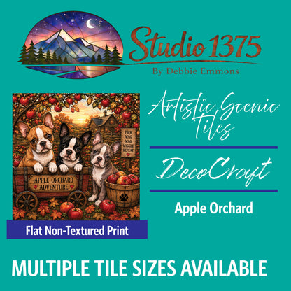 DecoCraft - Studio 1375 - Scenic Tiles Series - Boston Terrier Adventures - Apple Orchard