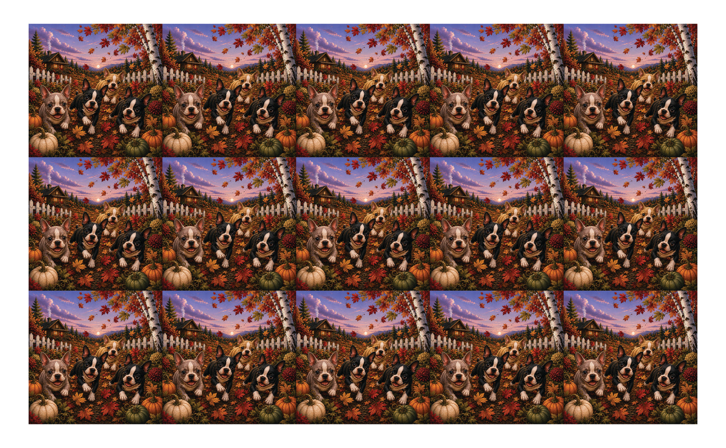 DecoCraft - Studio 1375 - Scenic Tiles Series - Boston Terrier Adventures - Autumn Leaf Chase