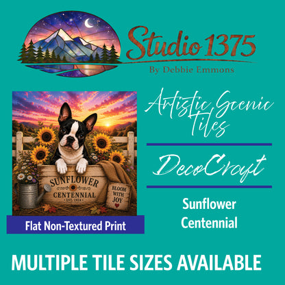 DecoCraft - Studio 1375 - Scenic Tiles Series - Boston Terrier Adventures - Sunflower Centennial