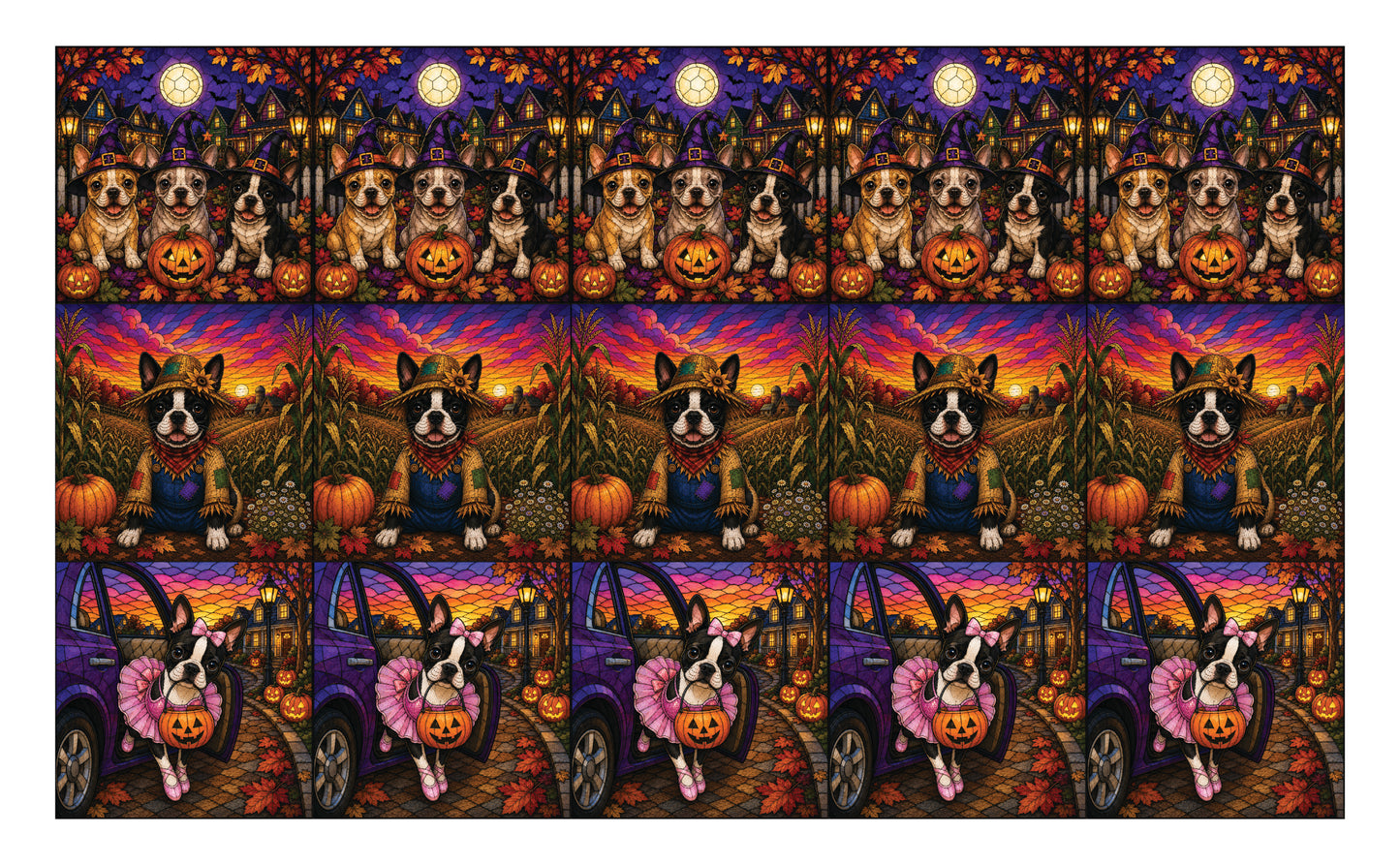 DecoCraft - Studio 1375 - Scenic Tiles Series - Boston Terrier Adventures - Halloween I
