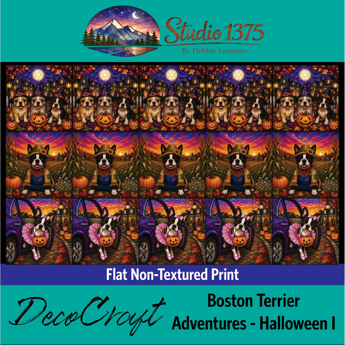 DecoCraft - Studio 1375 - Scenic Tiles Series - Boston Terrier Adventures - Halloween I