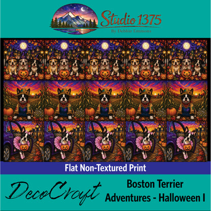 DecoCraft - Studio 1375 - Scenic Tiles Series - Boston Terrier Adventures - Halloween I