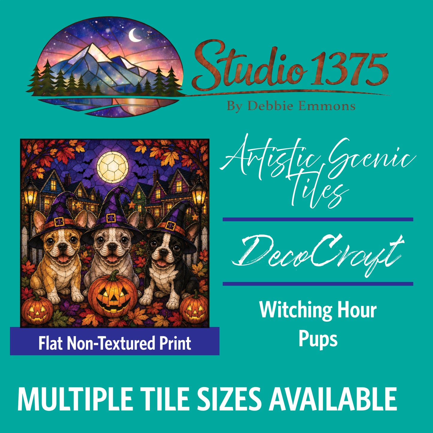 DecoCraft - Studio 1375 - Scenic Tiles Series - Boston Terrier Adventures - Witching Hour Pups