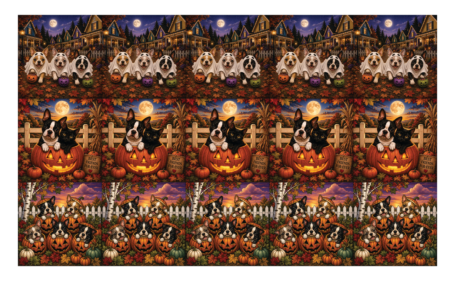 DecoCraft - Studio 1375 - Scenic Tiles Series - Boston Terrier Adventures - Halloween II