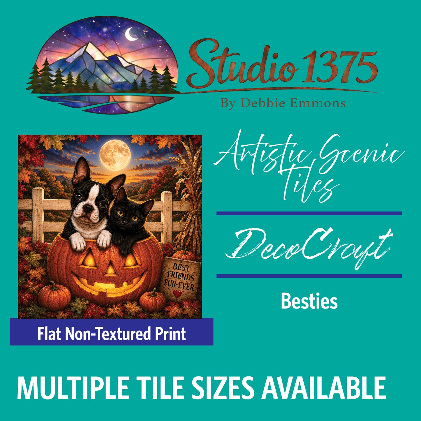 DecoCraft - Studio 1375 - Scenic Tiles Series - Boston Terrier Adventures - Besties