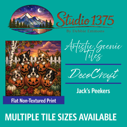 DecoCraft - Studio 1375 - Scenic Tiles Series - Boston Terrier Adventures - Jack's Peekers