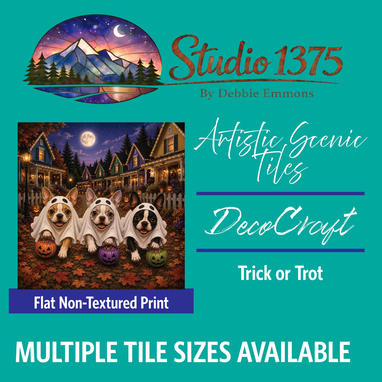 DecoCraft - Studio 1375 - Scenic Tiles Series - Boston Terrier Adventures - Trick or Trot