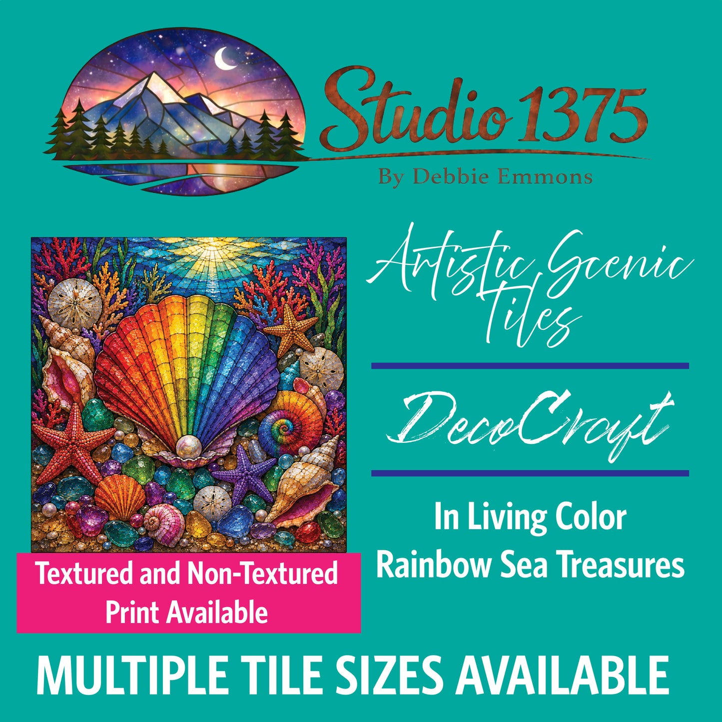 DecoCraft - Studio 1375 - Scenic Elevated Texture Tiles - In Living Color - Rainbow Sea Treasures