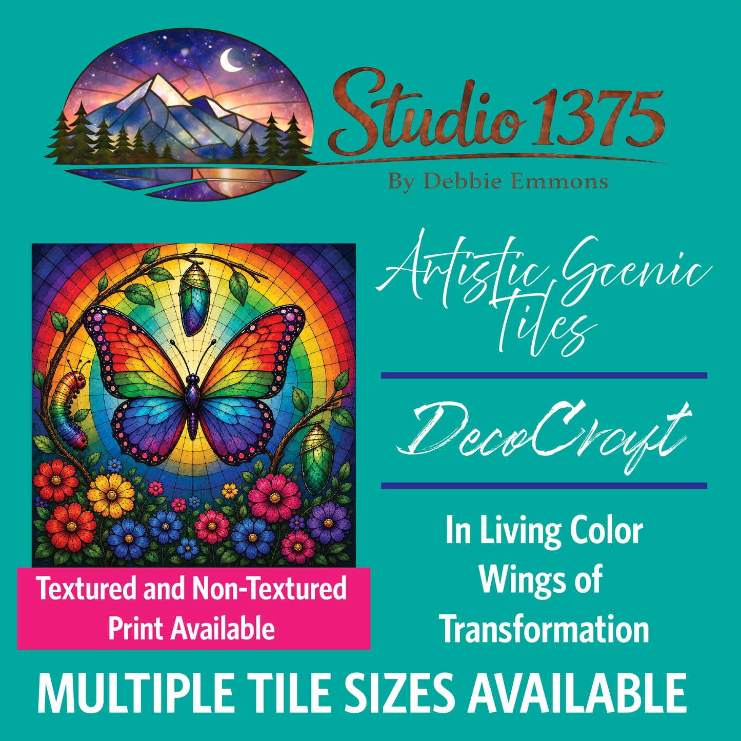 DecoCraft - Studio 1375 - Scenic Elevated Texture Tiles - In Living Color - Wings of Transformation