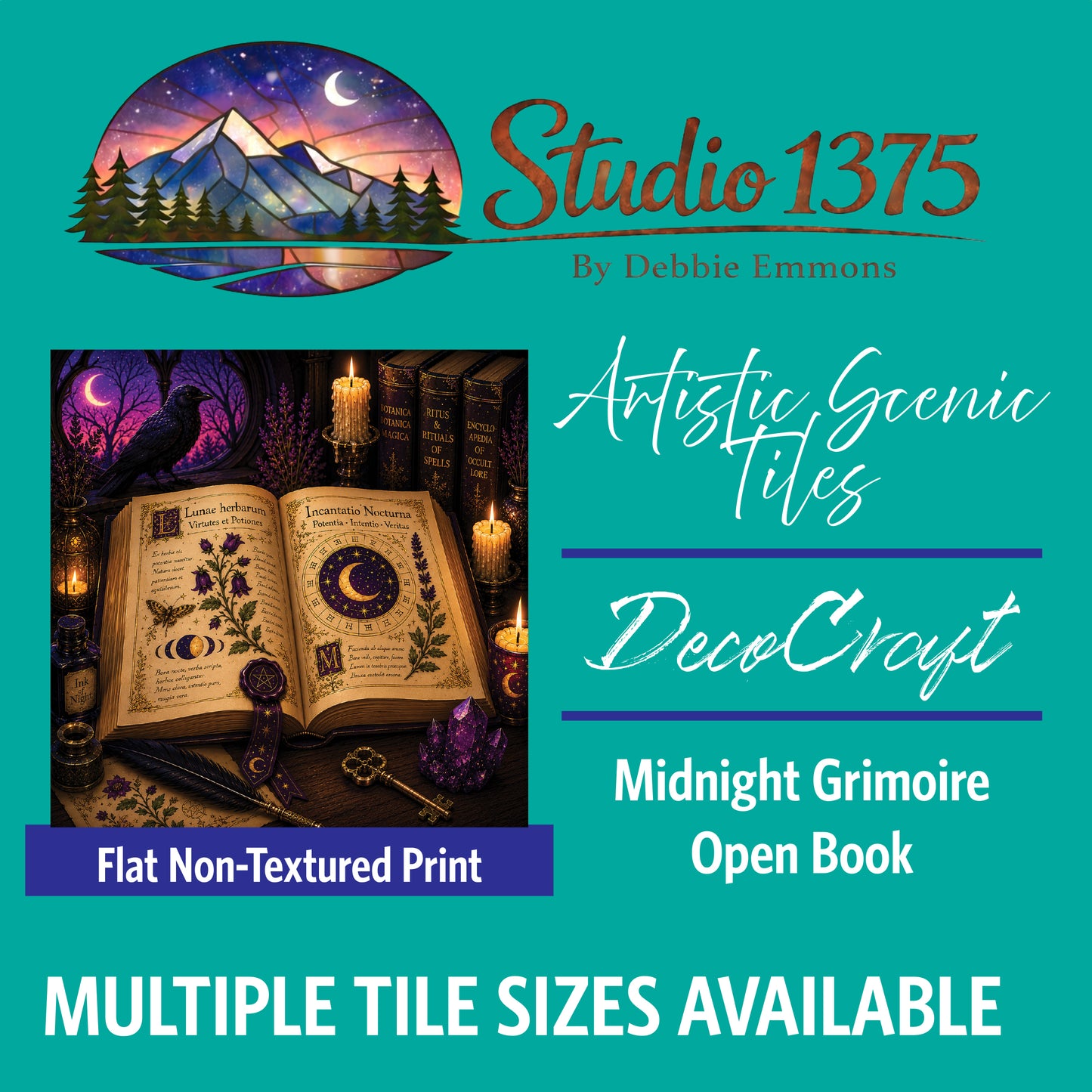 DecoCraft - Studio 1375 - Scenic Tiles Series - Midnight Grimoire - Open Book