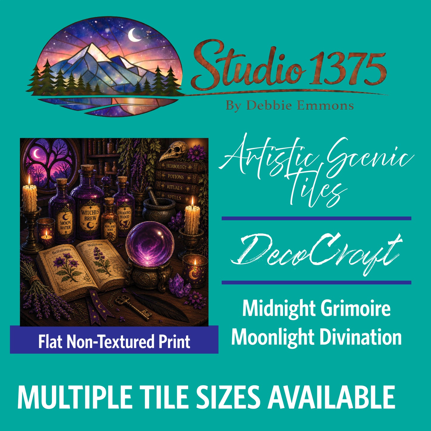 DecoCraft - Studio 1375 - Scenic Tiles Series - Midnight Grimoire - Moonlight Divination