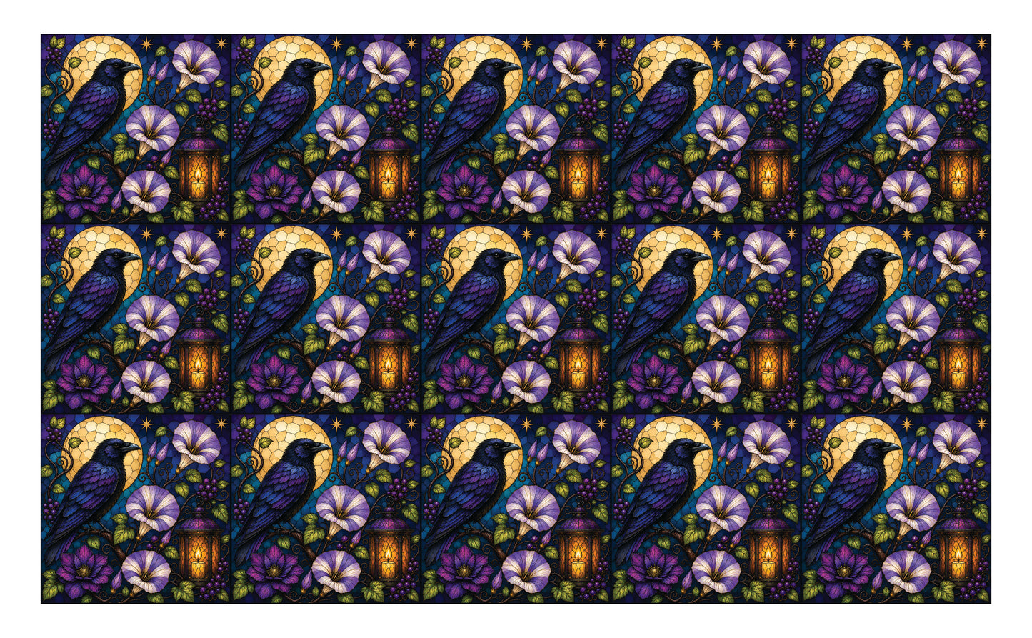 DecoCraft - Studio 1375 - Scenic Tiles Series - Velvet Midnight - Raven Moonflowers