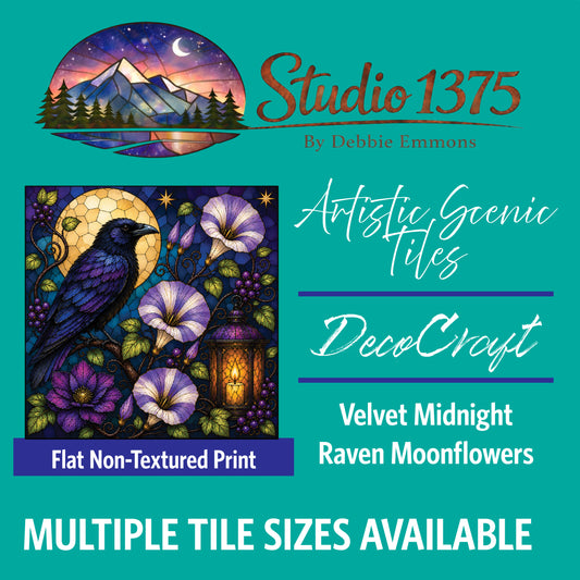 DecoCraft - Studio 1375 - Scenic Tiles Series - Velvet Midnight - Raven Moonflowers